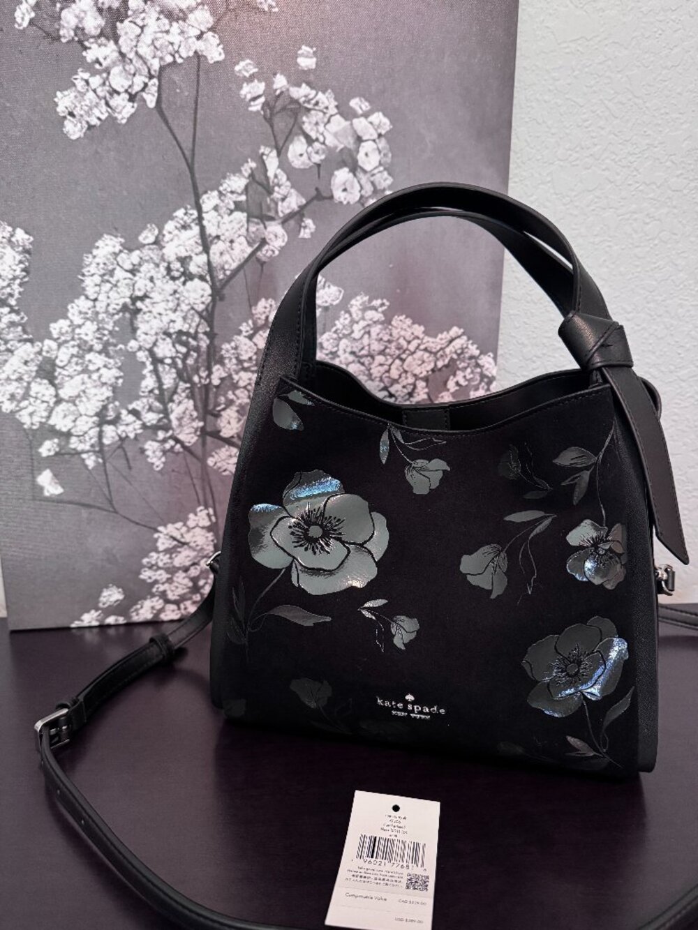 Kate Spade New York Knott Floral Suede Carryall Crossbody Bag KP206 Hot Item!